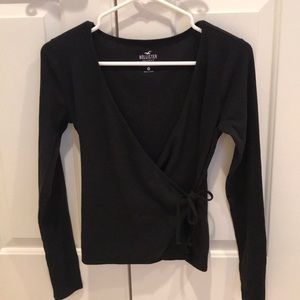 Hollister Long Sleeve Crossover Wrap Front Top